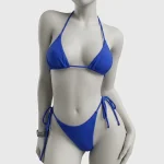Hanging Neck Solid Color Bikini Set - Image 3