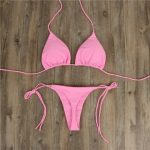 Hanging Neck Solid Color Bikini Set - Image 10