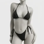 Hanging Neck Solid Color Bikini Set - Image 2