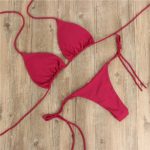 Hanging Neck Solid Color Bikini Set - Image 11