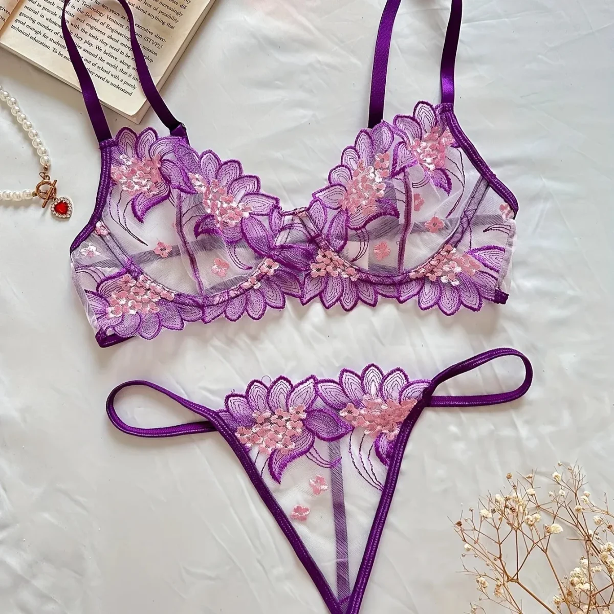 China Ultra Thin lace Sexy Underwear Anti Sagging Set - Image 3