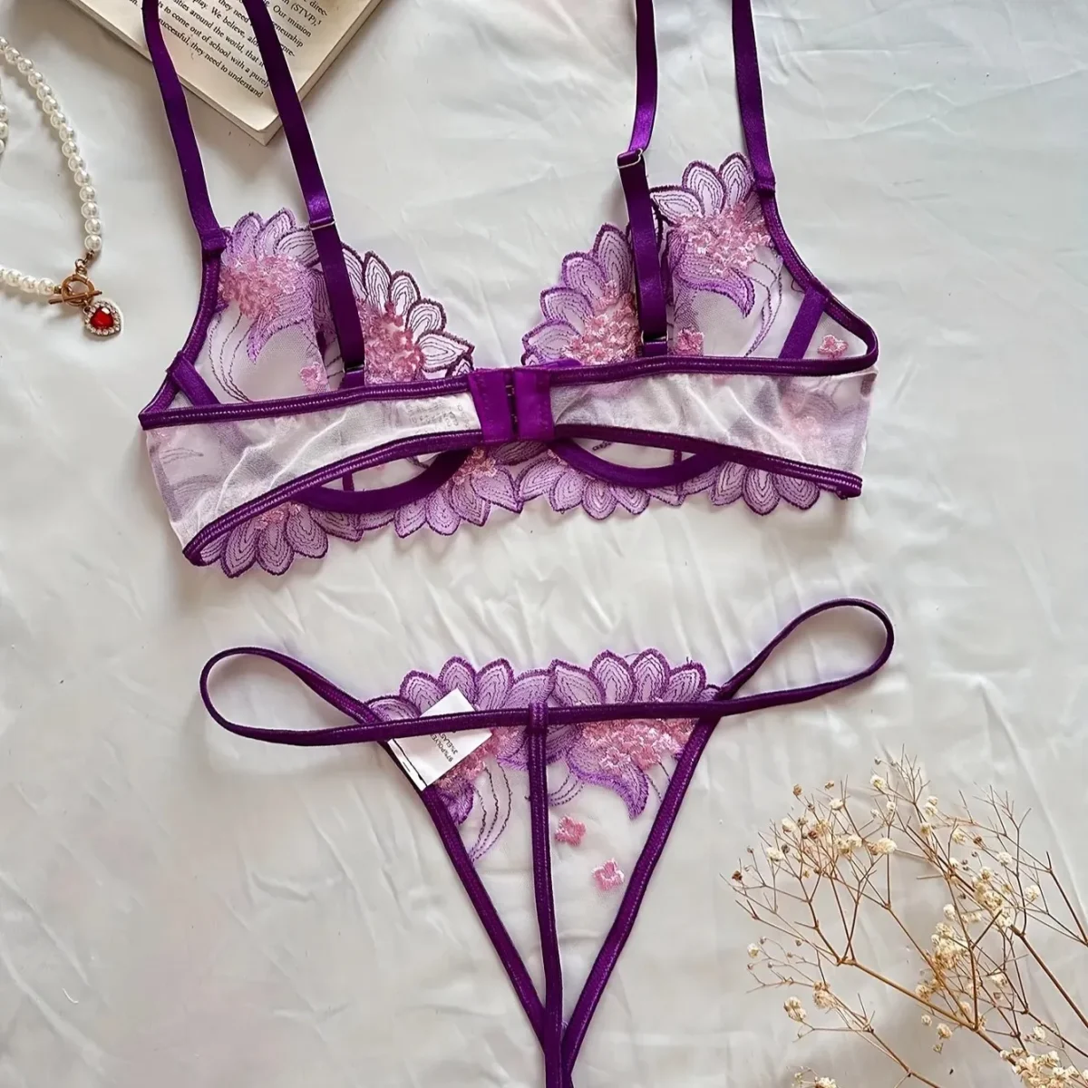 China Ultra Thin lace Sexy Underwear Anti Sagging Set - Image 4