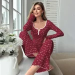 Floral Print Long Pant Lovely Loungewear Full Sleeve Nightwear