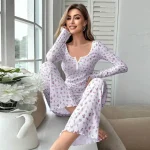 Floral Print Long Pant Lovely Loungewear Full Sleeve Nightwear - Image 2