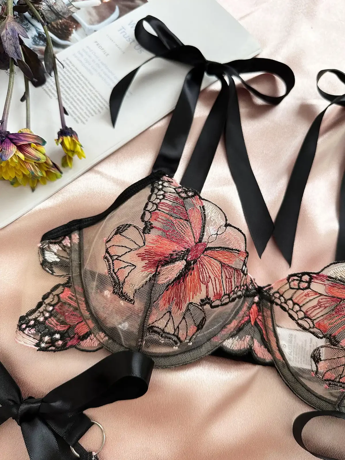 Butterfly Mesh Embroidery Women’s Erotic Lingerie Set - Image 6
