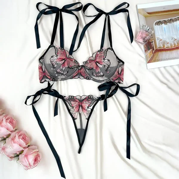 Butterfly Mesh Embroidery Women’s Erotic Lingerie Set