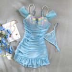 Pearl Sling Flower Embroidered Sexy Mesh Night Dress - Image 6