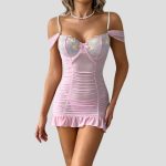 Pearl Sling Flower Embroidered Sexy Mesh Night Dress - Image 2
