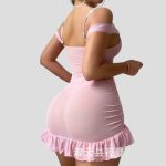 Pearl Sling Flower Embroidered Sexy Mesh Night Dress - Image 3