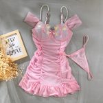 Pearl Sling Flower Embroidered Sexy Mesh Night Dress - Image 4