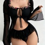 Pure Lust Style Cross-Border Nightgown Split Big Red Black - Image 8