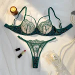 Push up Leopard 2 Piece Embroidery Mesh Lace Lingerie Set - Image 8