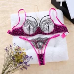 Push up Leopard 2 Piece Embroidery Mesh Lace Lingerie Set - Image 7
