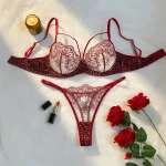 Push up Leopard 2 Piece Embroidery Mesh Lace Lingerie Set - Image 5