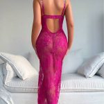 Sexy Lace Bow Long Skirt Embroidered Suspenders Suit - Image 6
