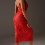 Sexy Lace Bow Long Skirt Embroidered Suspenders Suit - Image 8