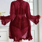 Summer Lace Elastic Waist Solid Robe Coat Lingerie Nightgown - Image 8